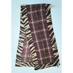 Talbots Silk Scarf Rectangle Brown & Red Animal Print & Plaid Pattern 13.5 x 31